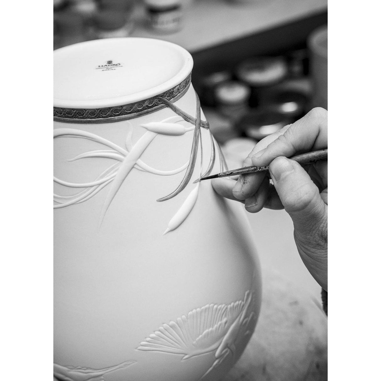 Lladró Figurina Anfora Aironi Cinerini Lustro Argento 30x17cm Porcellana