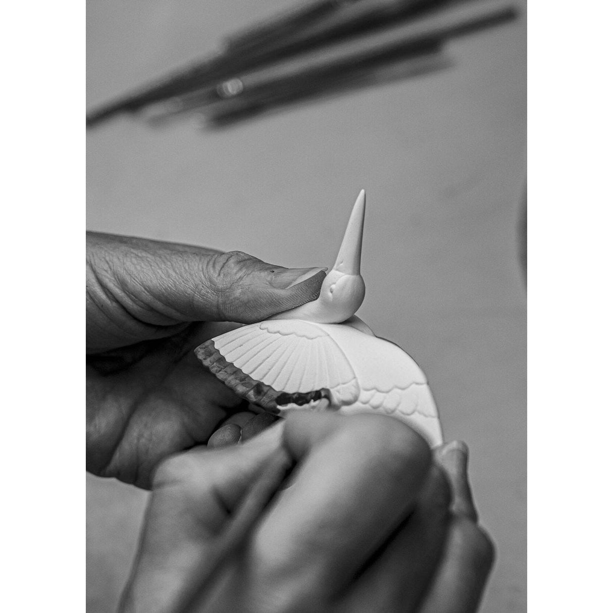 Lladró Set di Bacchette Ermellino e Gru 6x23cm Porcellana