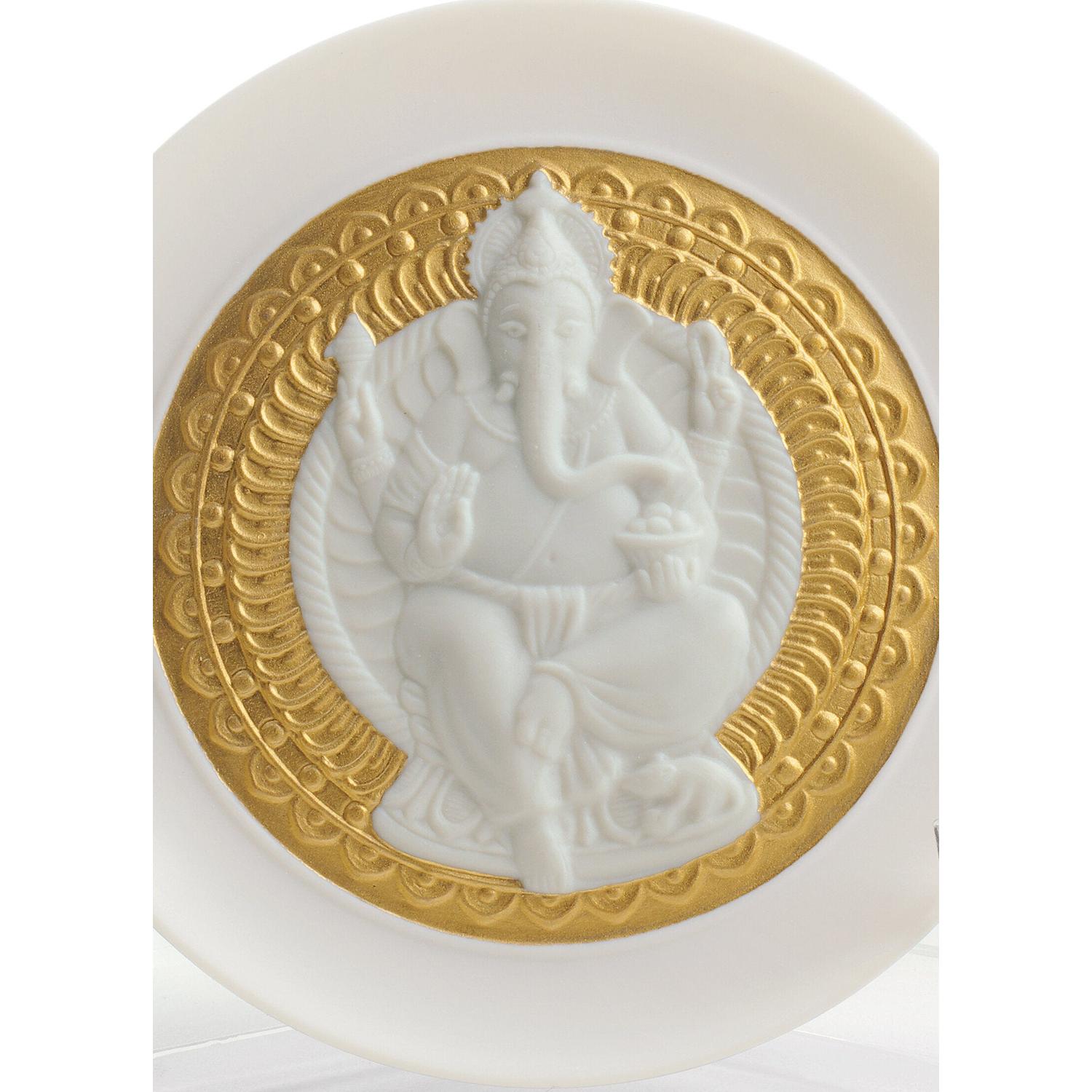 Lladró Piatto Decorativo Lord Ganesha Lustro Oro 10x10cm Porcellana