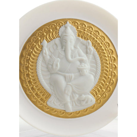 Lladró Piatto Decorativo Lord Ganesha Lustro Oro 10x10cm Porcellana