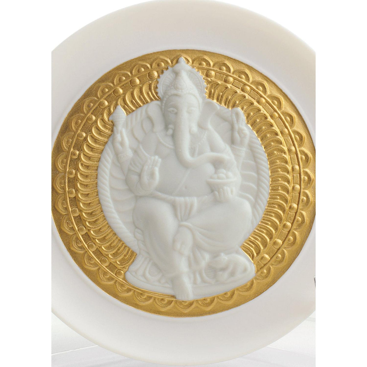 LLADRO' Piatto Decorativo Lord Ganesha Lustro Oro 10x10cm Porcellana