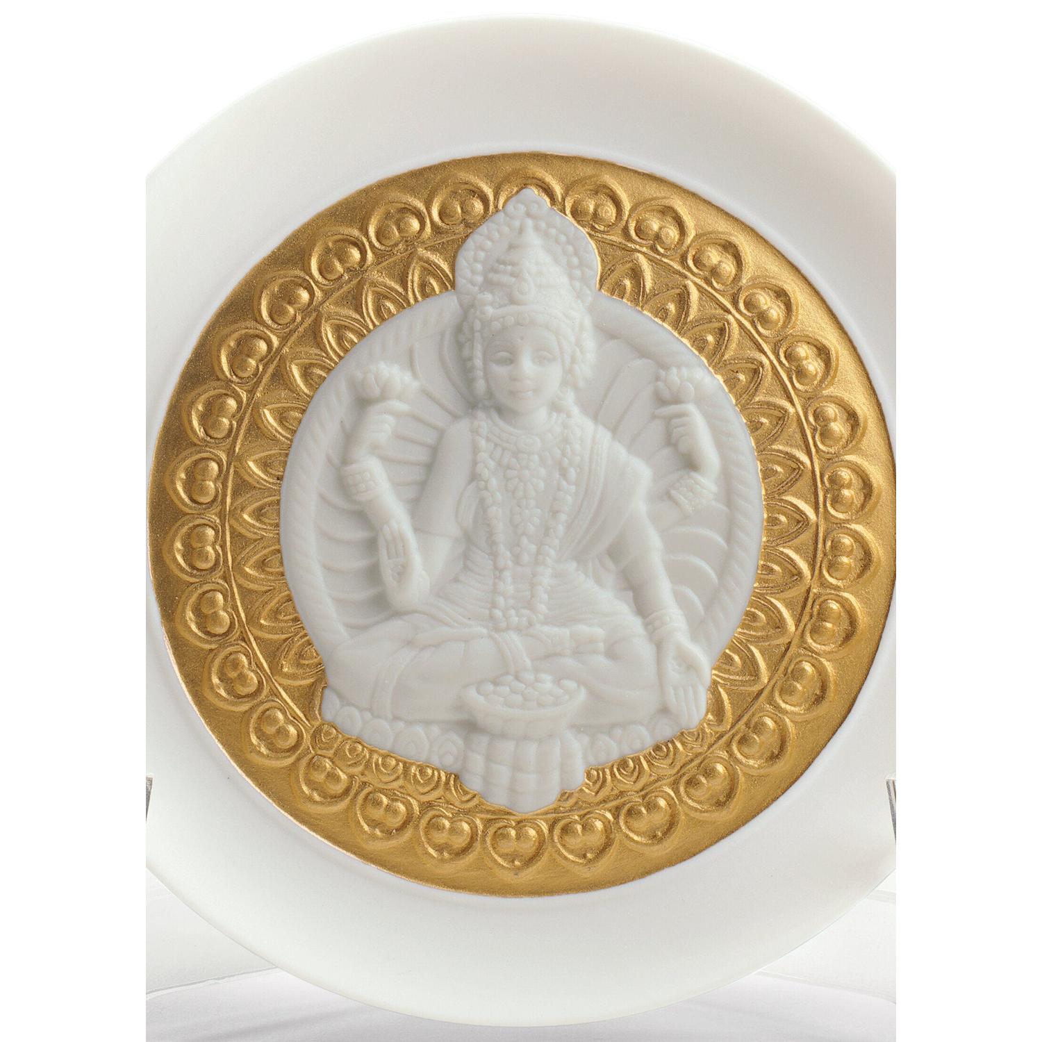 Lladró Set Piatti Decorativi Dea Lakshmi e Lord Ganesha Lustro Oro 10x21cm Porcellana
