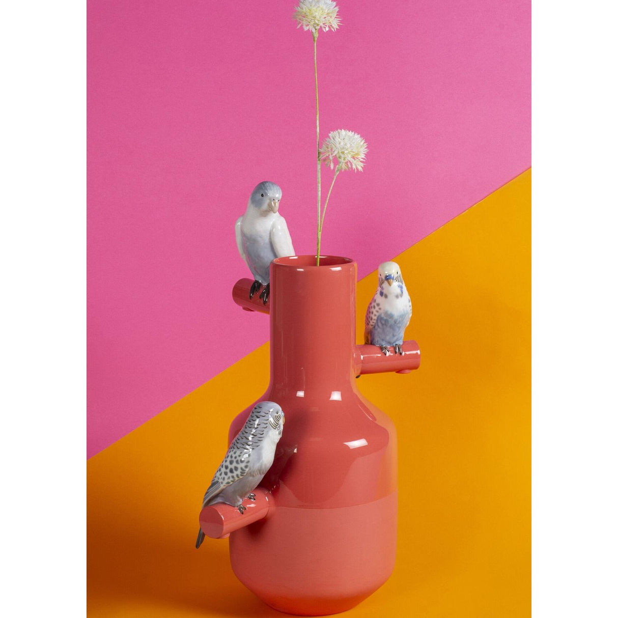 LLADRO' Vaso Parrot Parade Rosso Corallo 41x25cm Porcellana