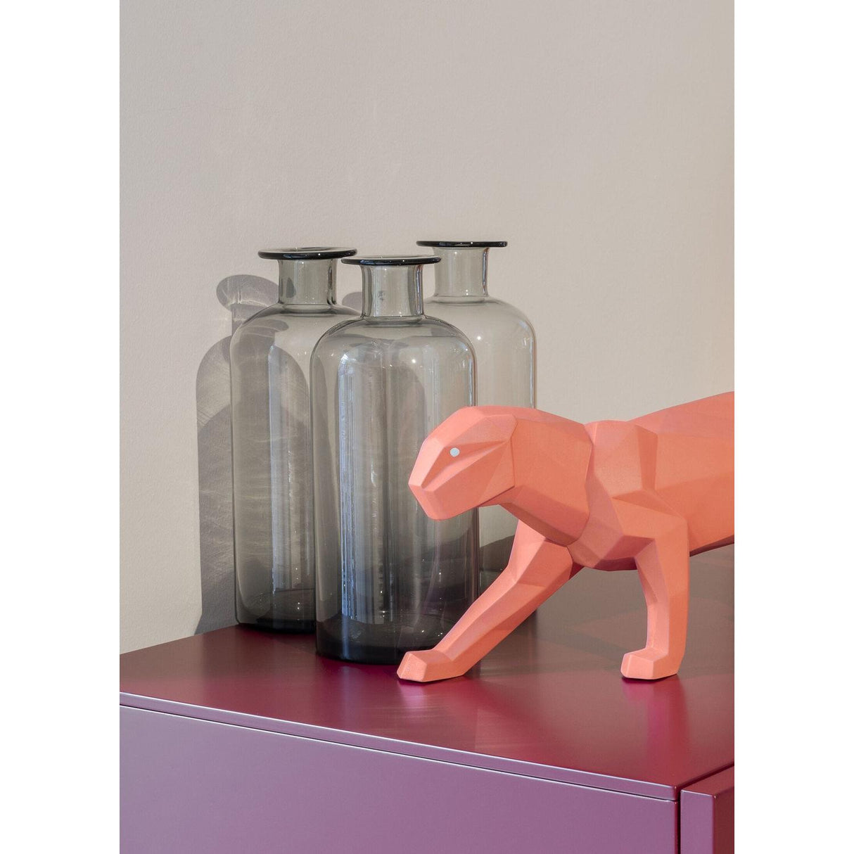 Lladró Scultura Pantera Corallo Opaco 19x50cm Porcellana