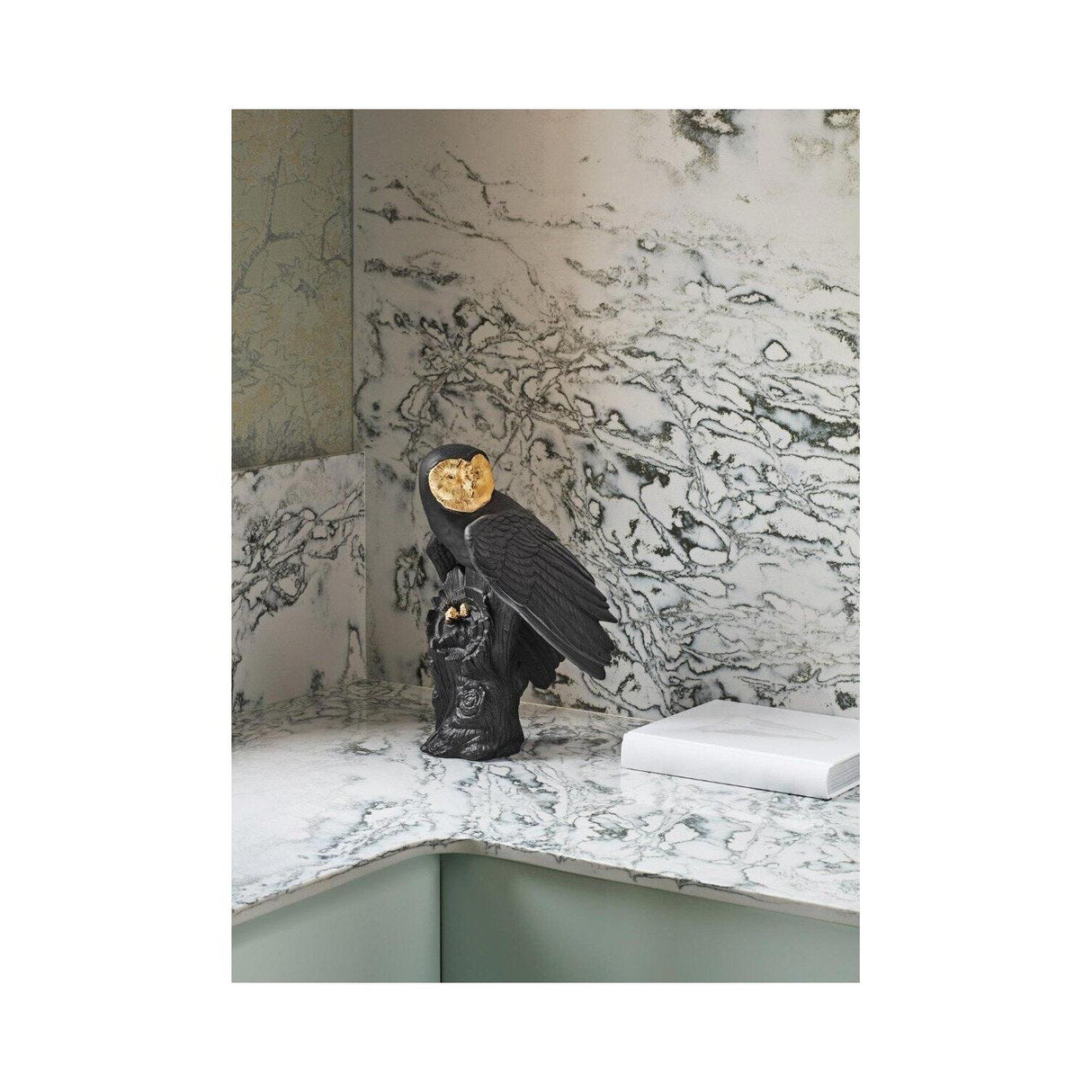 Lladró Scultura Gufo Nero Oro Serie Limitata 41x25cm Porcellana