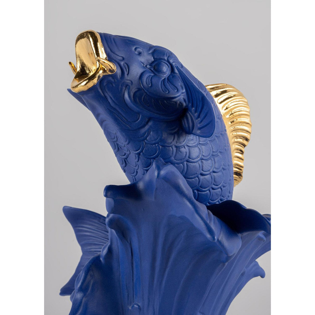 Lladró Scultura Carpa Koi Blu Oro Serie Limitata 31x21cm Porcellana