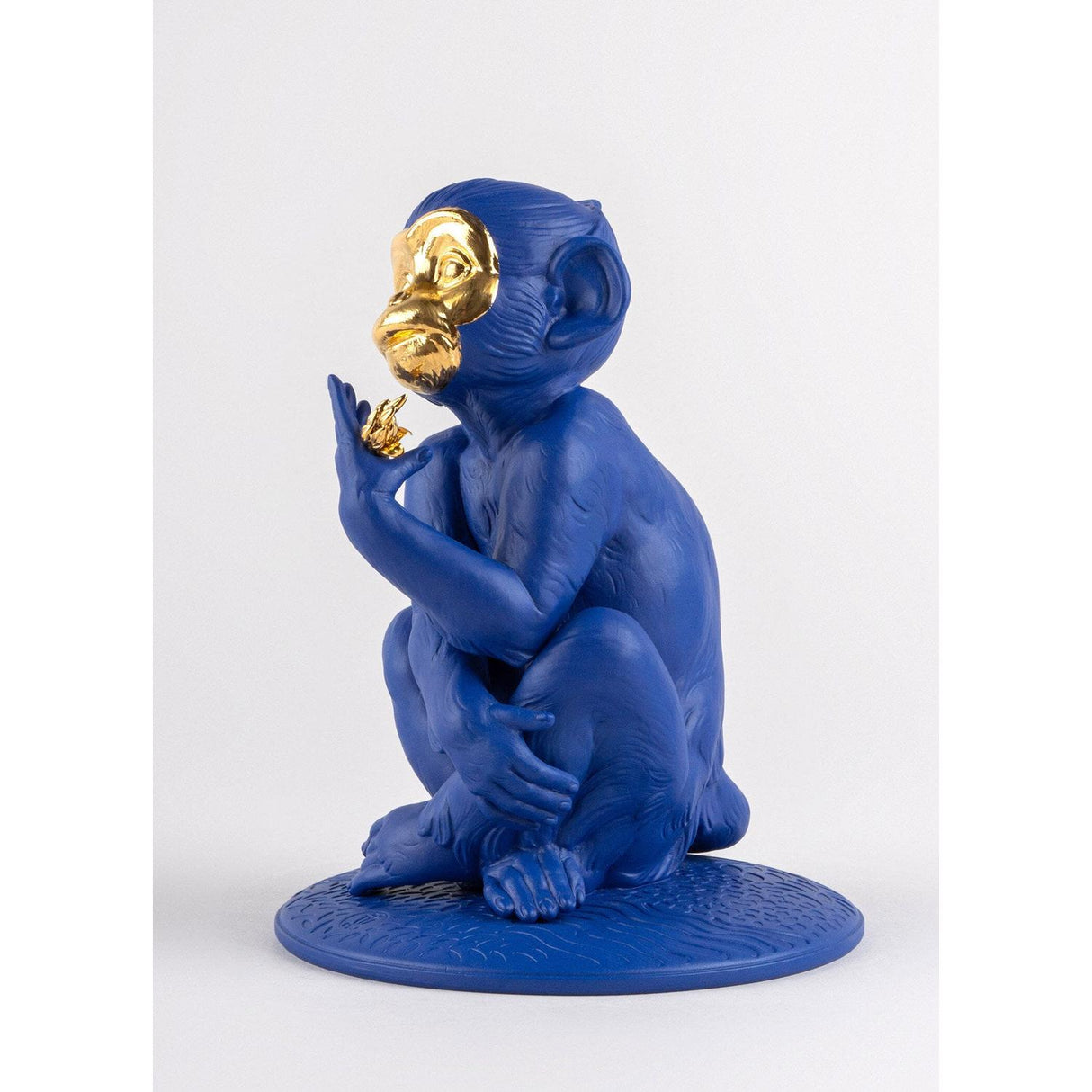 Lladró Scultura Piccola Scimmia Blu Oro Serie Limitata 23x17cm Porcellana