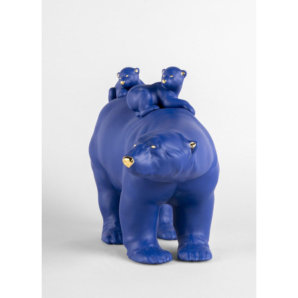 LLADRO' Scultura Mamma Orsa e I Suoi Piccoli Azzurro Oro Serie Limitata 25x39cm Porcellana