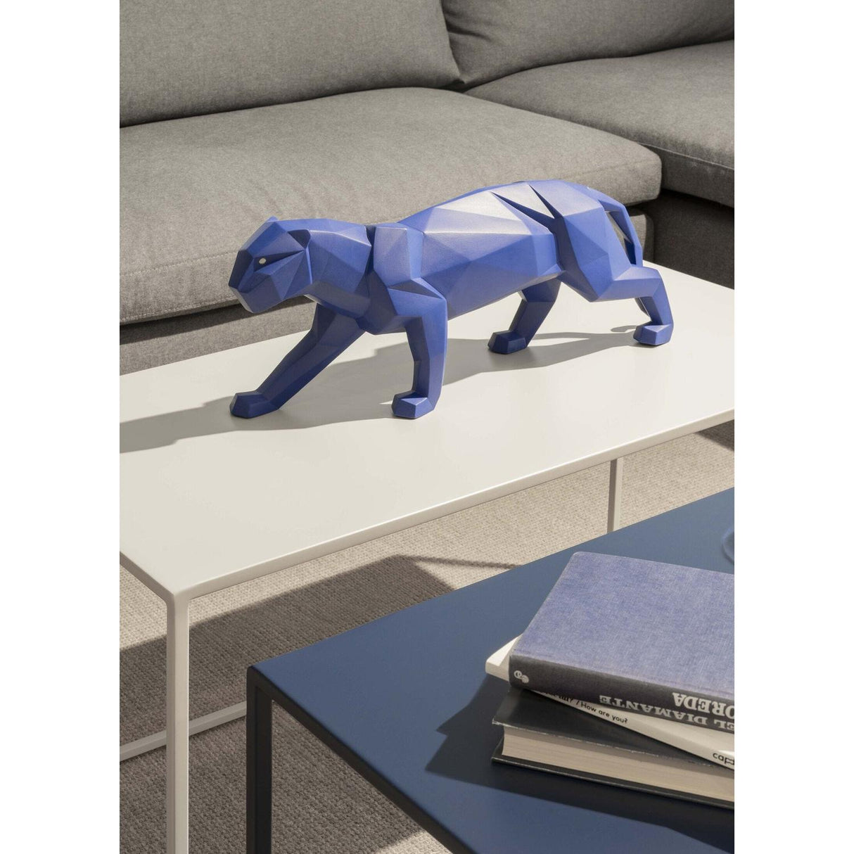 LLADRO' Scultura Pantera Azzurro Opaco 19x50cm Porcellana