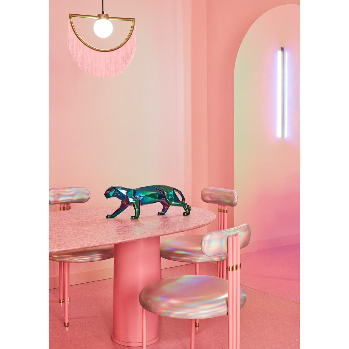 LLADRO' Scultura Pantera Iridescente 19x50cm Porcellana