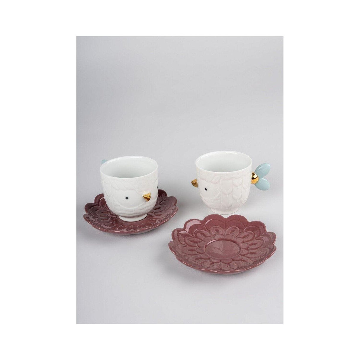 Lladró Set 2 Tazze con Piatto Kawki 8x25cm Porcellana