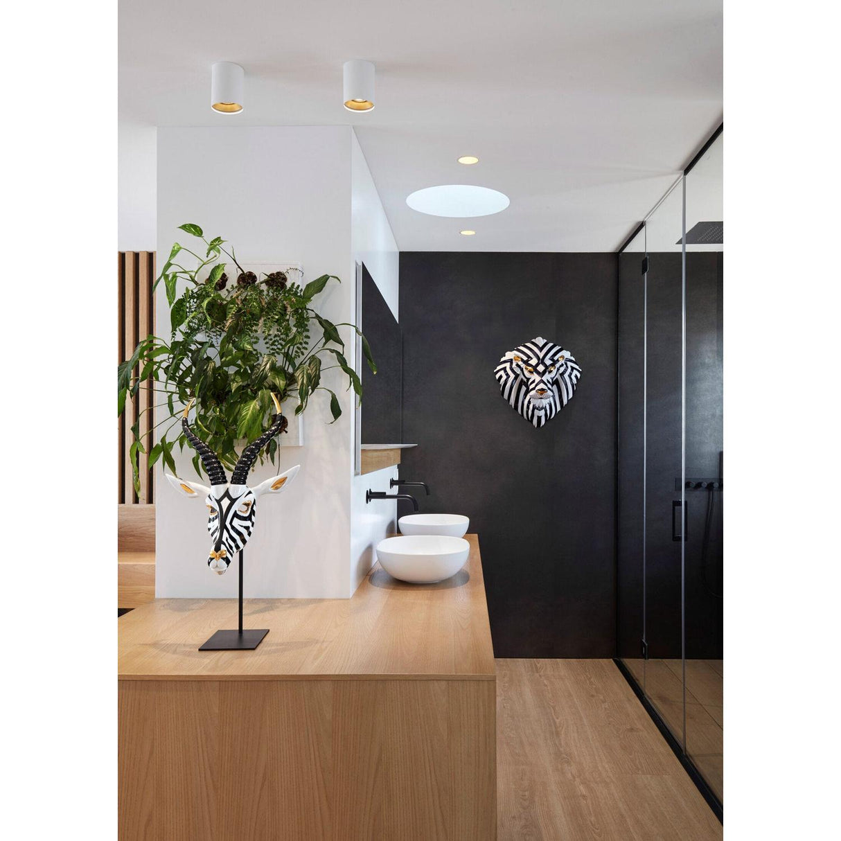 Lladró Maschera di Leone Nero Oro 60x38cm Porcellana