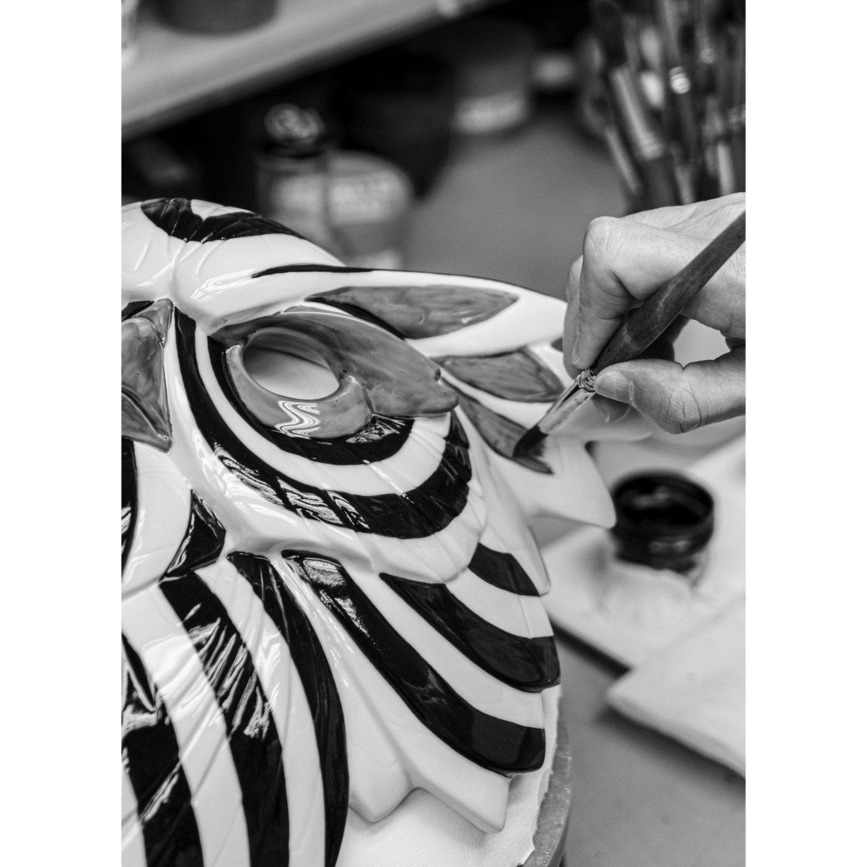 LLADRO' Maschera di Leone Nero Oro 60x38cm Porcellana