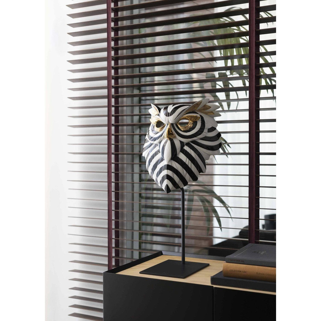 Lladró Maschera Gufo Nero Oro 35x32cm Porcellana