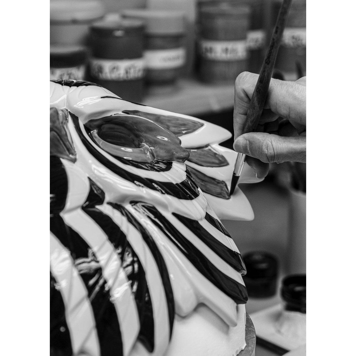 Lladró Maschera Gufo Nero Oro 35x32cm Porcellana