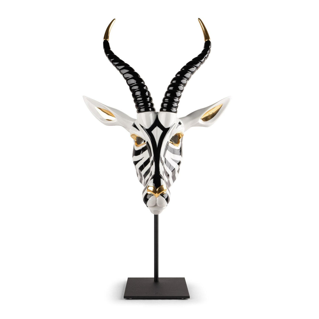 LLADRO' Maschera Antilope Nero Oro 57x39cm Porcellana