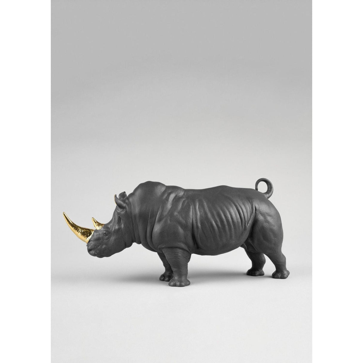 Lladró Scultura Rinoceronte Nero Oro Serie Limitata 22x45cm Porcellana