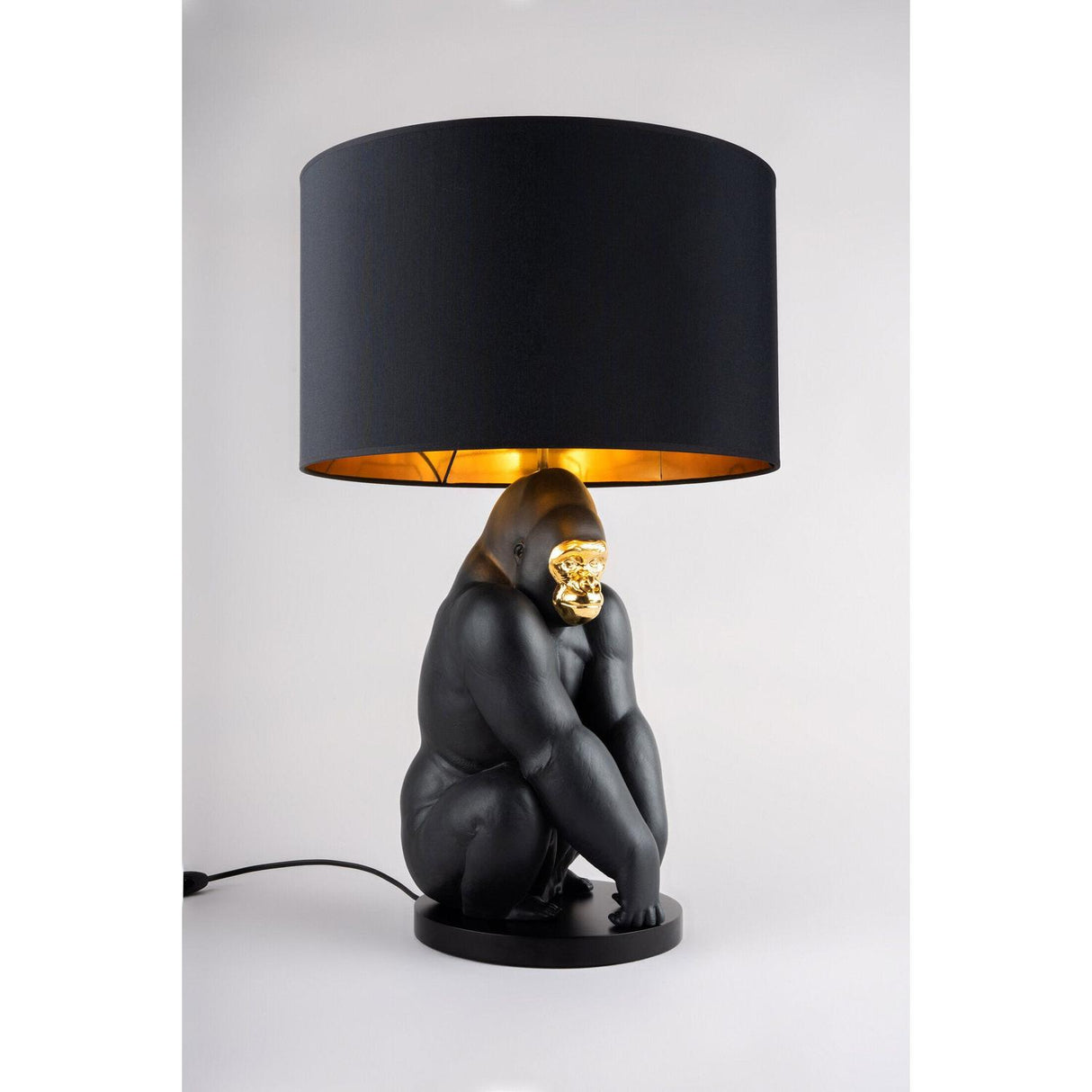 Lladró Lampada Gorilla Nero Oro 63x40cm Porcellana