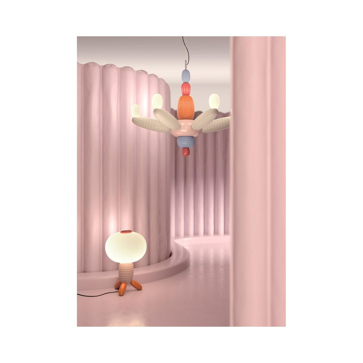 Lladró Chandelier Soft Blown Rosa 80x96cm Porcellana