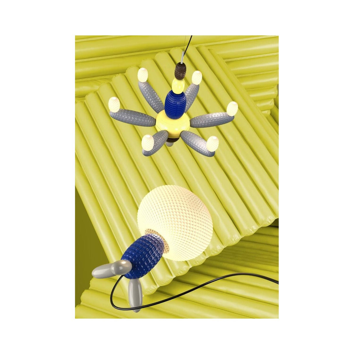 LLADRO' Chandelier Soft Blown Blu 80x96cm Porcellana