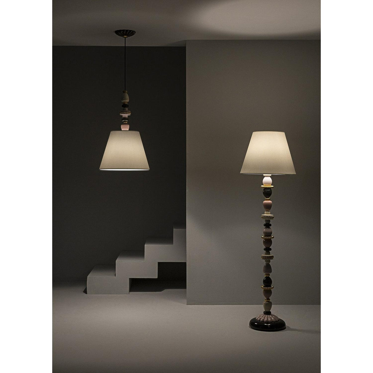 Lladró Lampadario Firefly Rosa e Oro 170x45cm Porcellana
