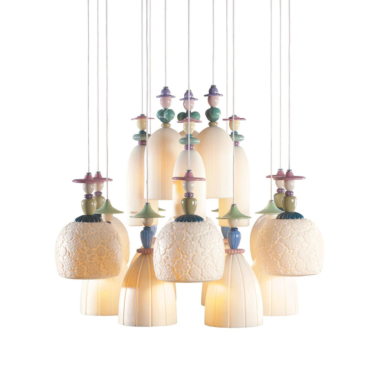 Lladró Chandelier Mademoiselle Danzando Sulla Sabbia 18 Luci 197x86cm Porcellana