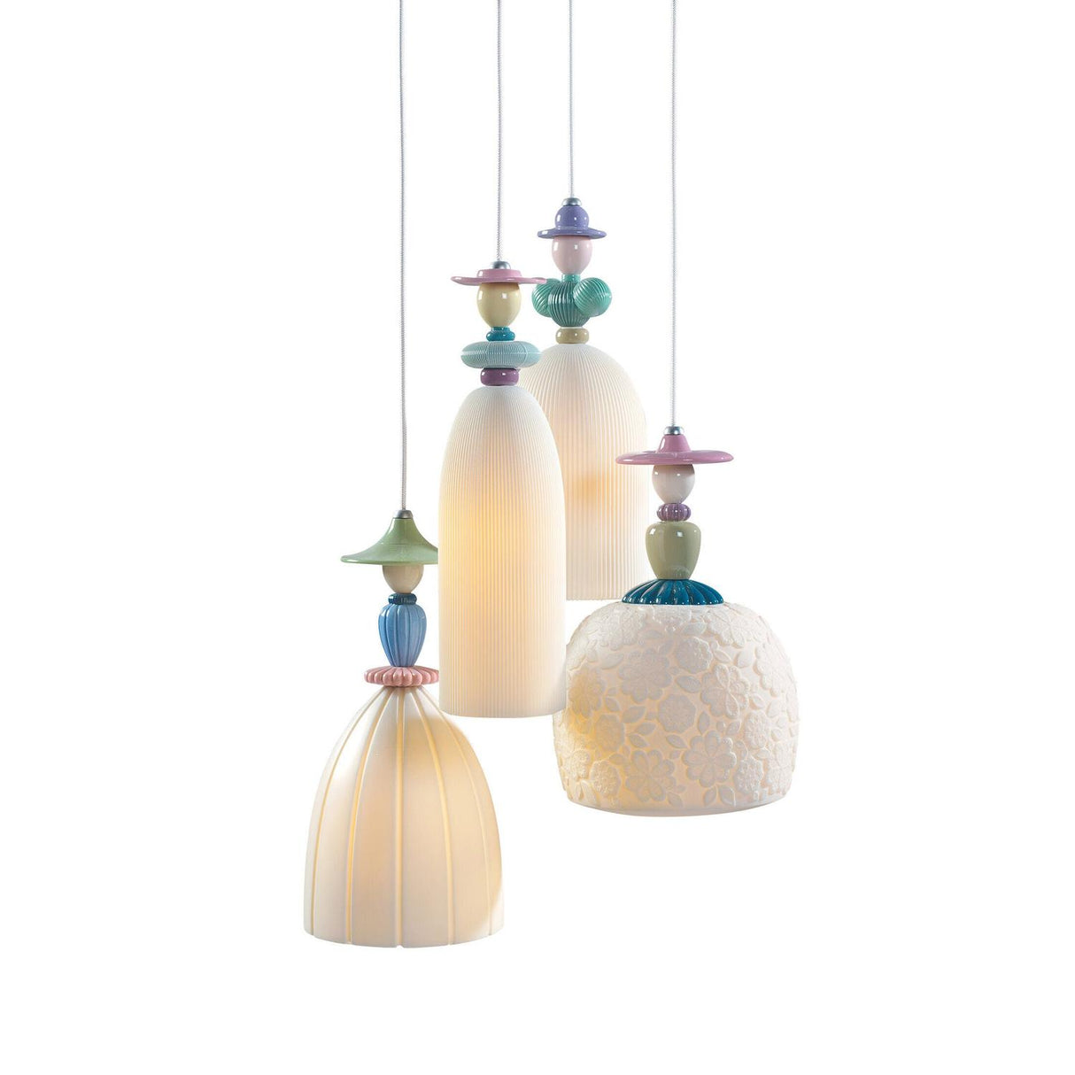 Lladró Lampadario Mademoiselle 4 Luci Camminando per la Spiaggia 197x46cm Porcellana