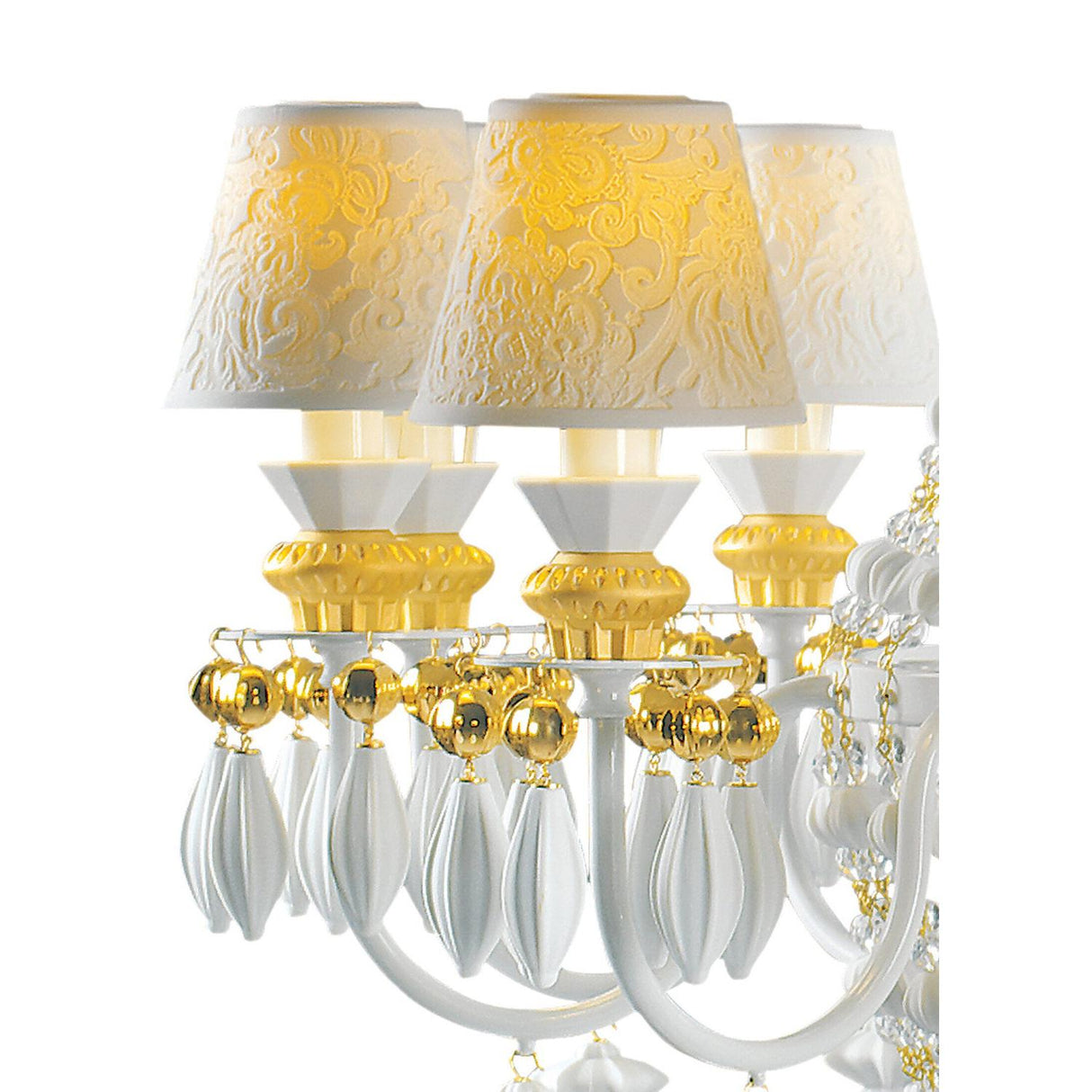 Lladró Chandelier Winter Palace 12 Luci Lustro Oro 145x80cm Porcellana