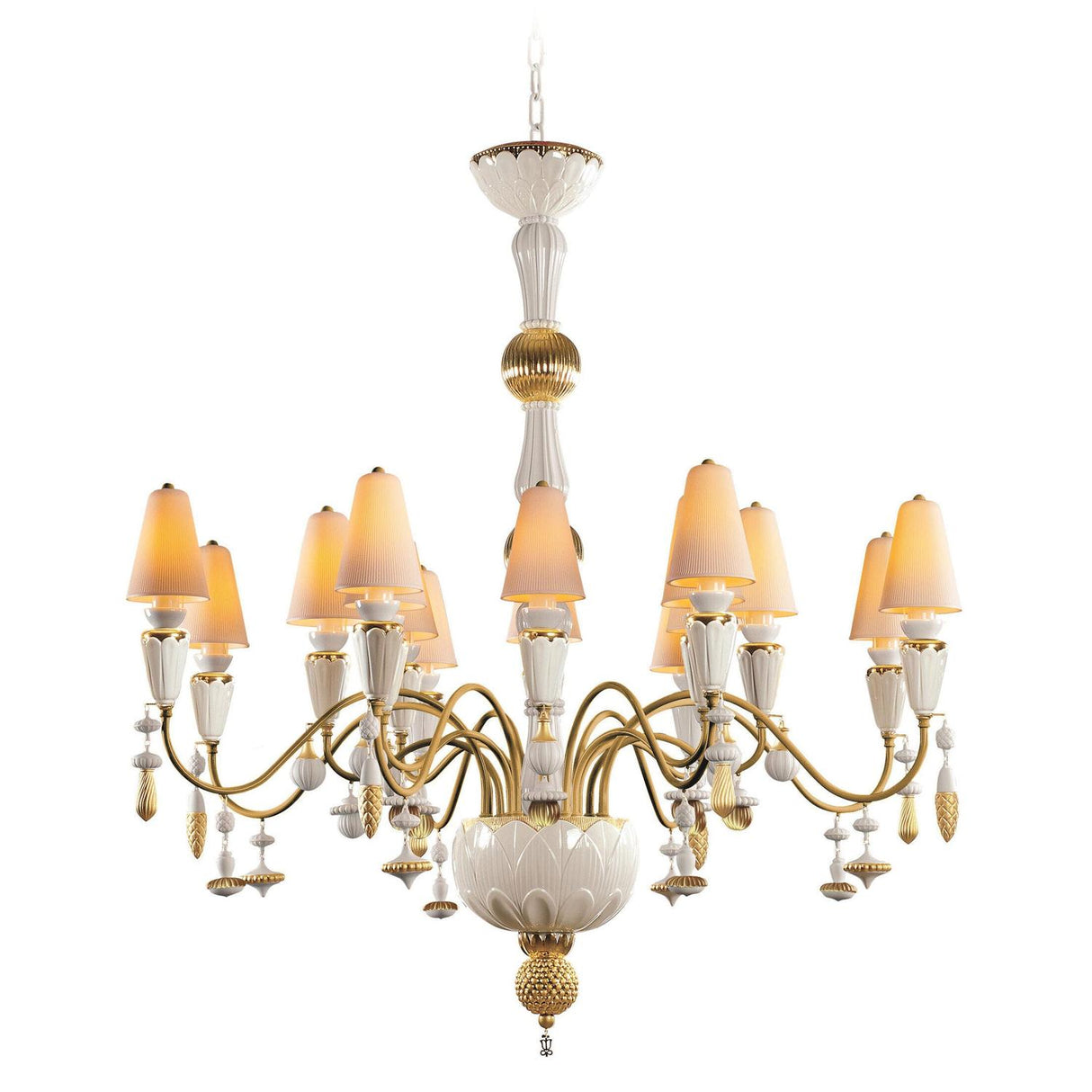 LLADRO' Chandelier Ivy And Seed 16 Luci Medio Oro 133x115cm Porcellana