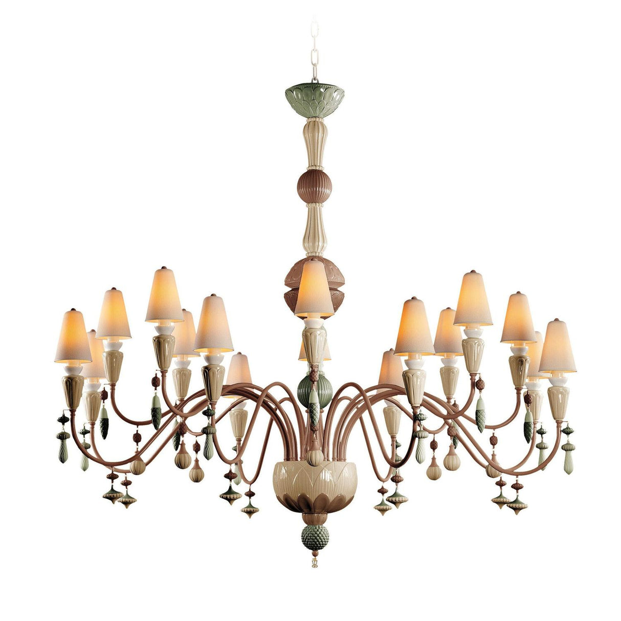 LLADRO' Chandelier Ivy And Seed 16 Luci Modello Grande Spezie 148x150cm Porcellana