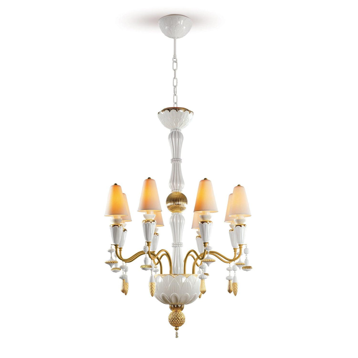 LLADRO' Chandelier Ivy e Seed 8 Luci Oro 123x70cm Porcellana