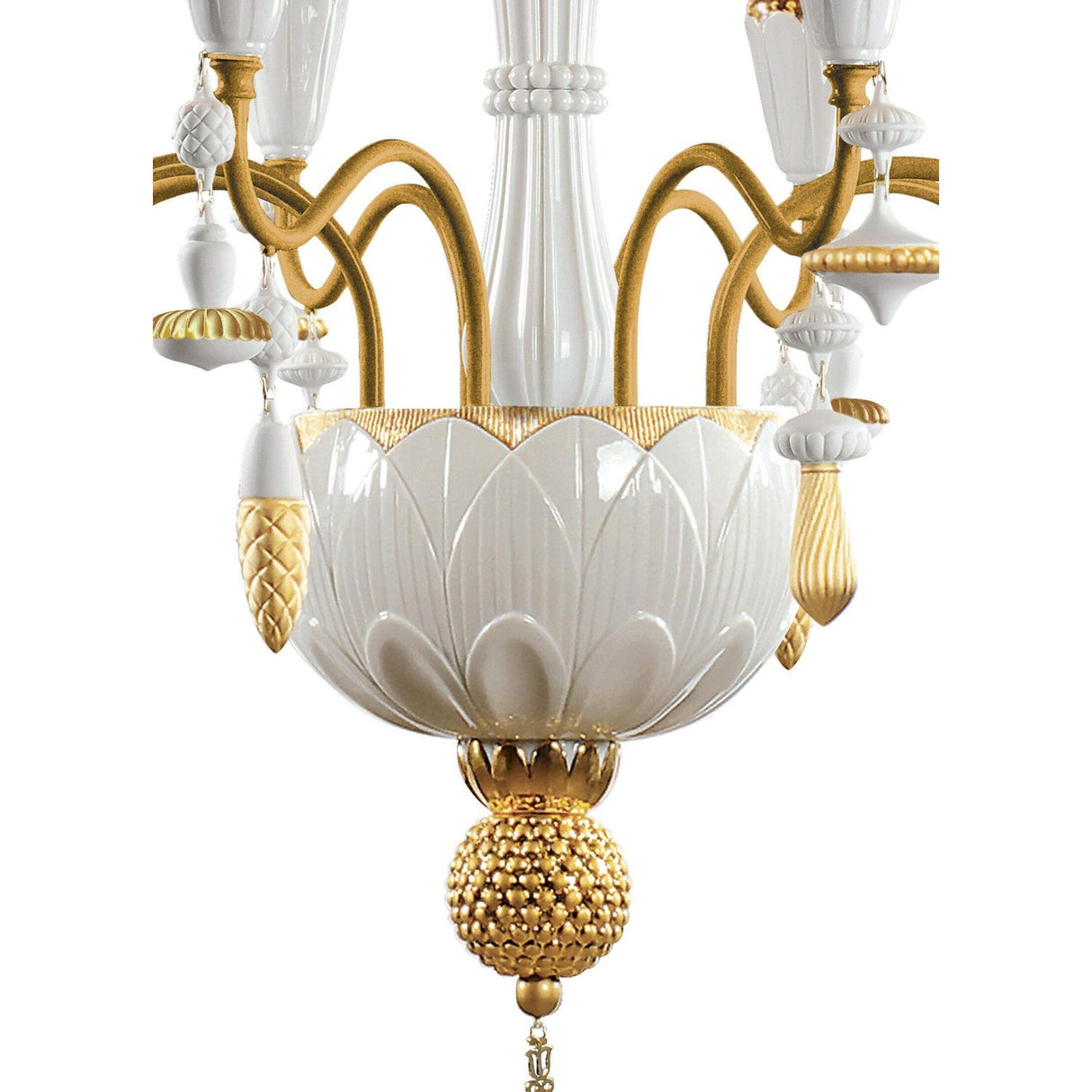 LLADRO' Chandelier Ivy e Seed 8 Luci Oro 123x70cm Porcellana