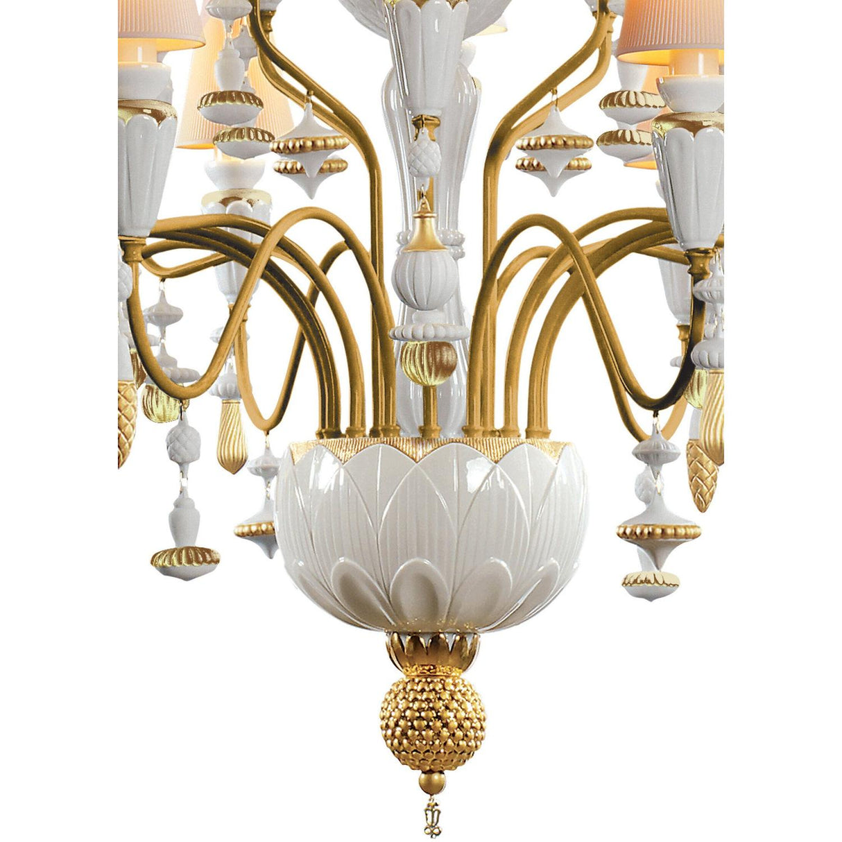 LLADRO' Lampadario Ivy e Seed 20 Luci Oro Medio 138x115cm Porcellana