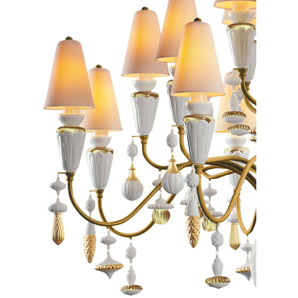 LLADRO' Lampadario Ivy e Seed 20 Luci Oro Medio 138x115cm Porcellana
