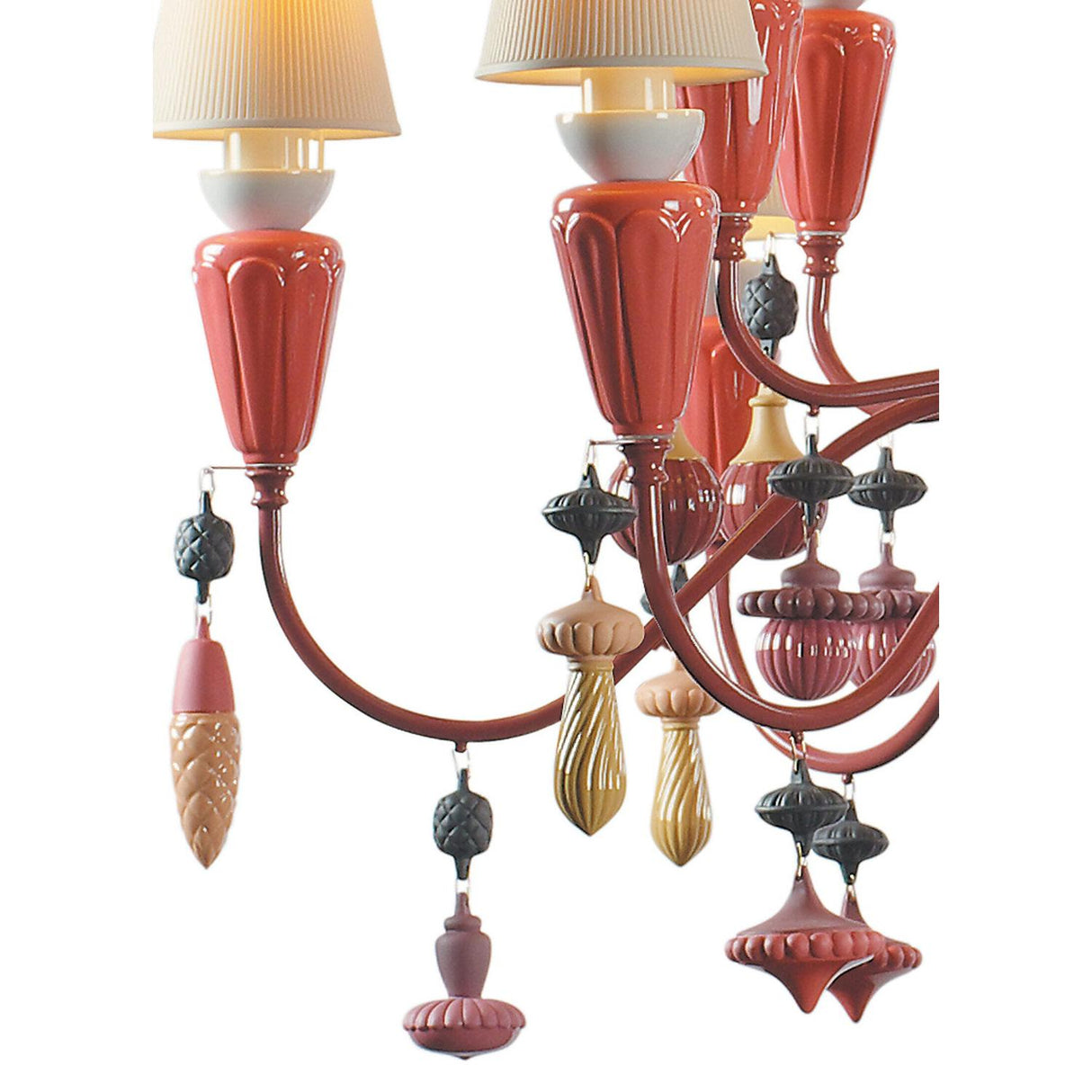 LLADRO' Chandelier Ivy e Seed 20 Luci Medio Rosso Corallo 138x115cm Porcellana