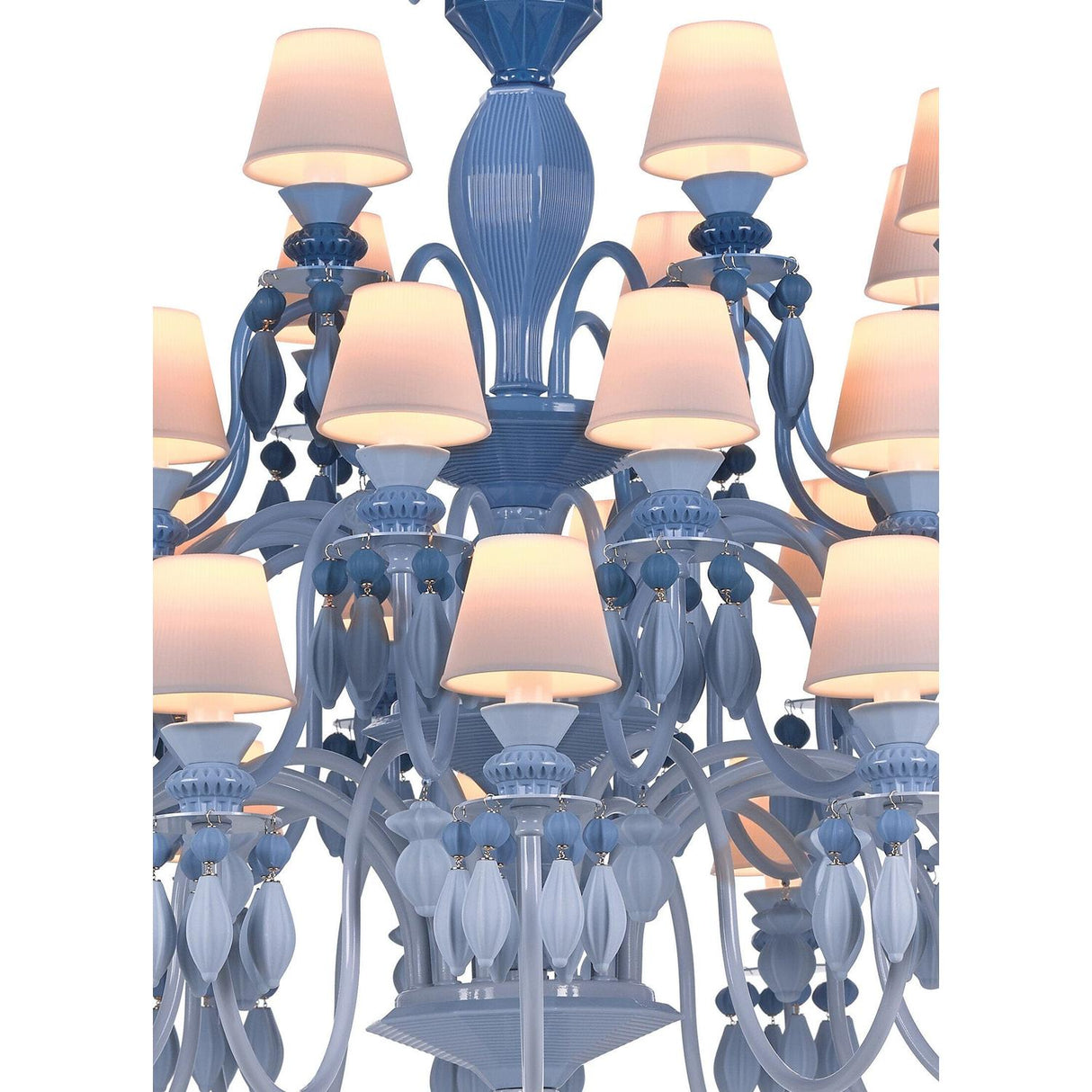 Lladró Chandelier Belle De Nuit 40 Luci Azzurro 150x100cm Porcellana
