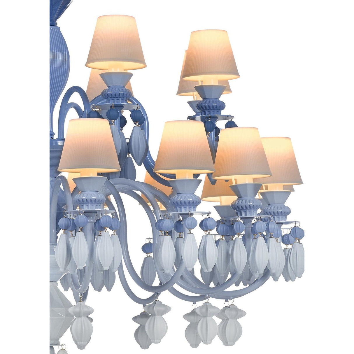 Lladró Chandelier Belle De Nuit 24 Luci Azzurro 125x80cm Porcellana