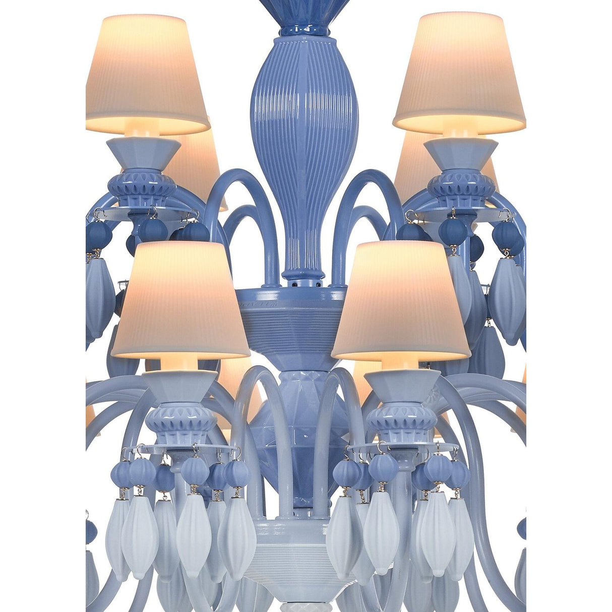 Lladró Chandelier Belle De Nuit 24 Luci Azzurro 125x80cm Porcellana