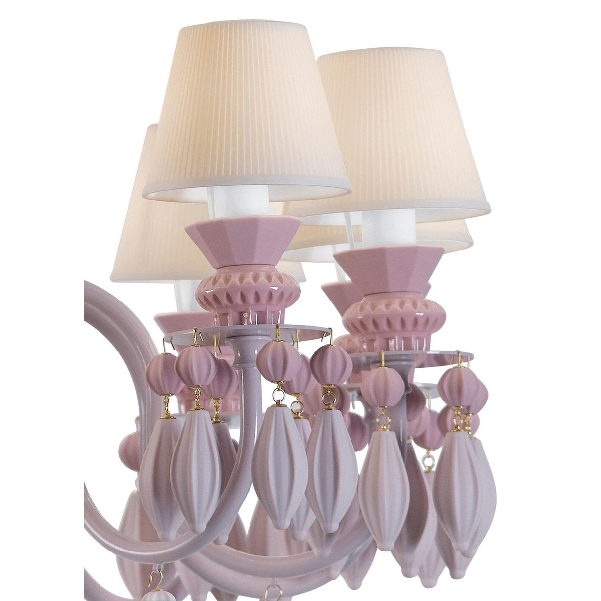 Lladró Chandelier Belle De Nuit 12 Luci Rosa 100x65cm Porcellana