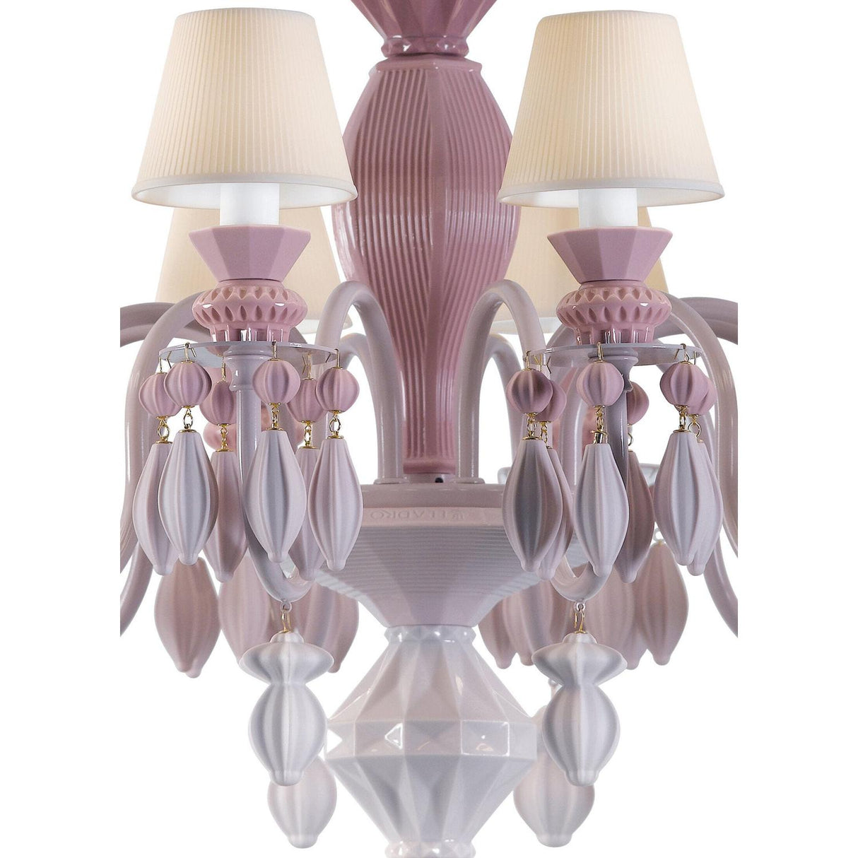 Lladró Chandelier Belle De Nuit 12 Luci Rosa 100x65cm Porcellana