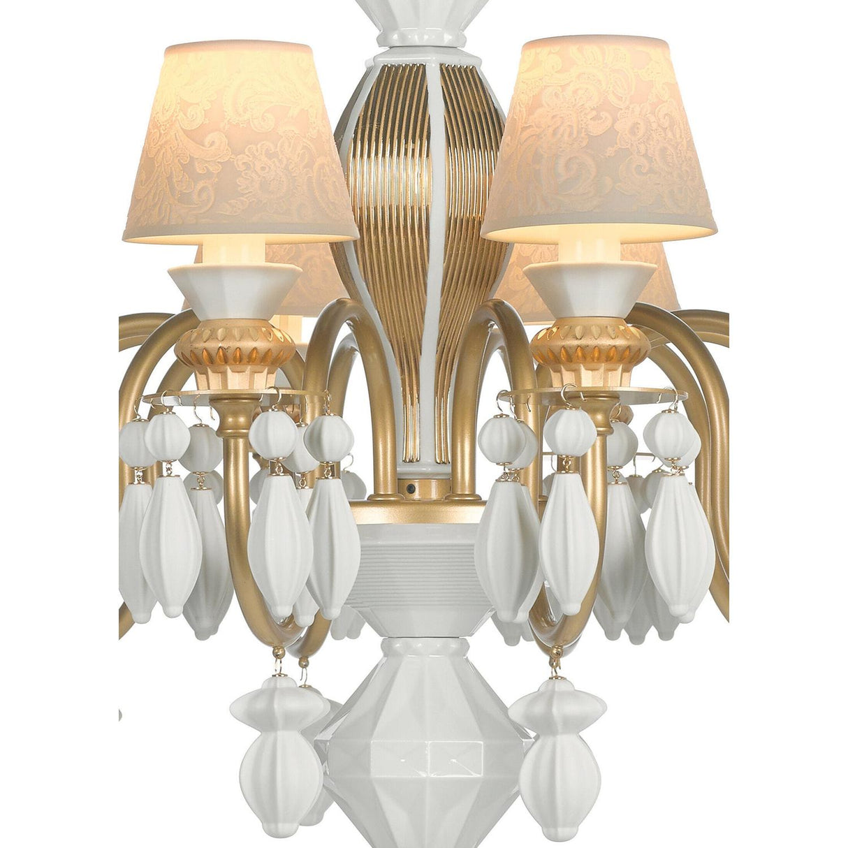 Lladró Chandelier Belle De Nuit 12 Luci Lustro Oro 100x65cm Porcellana