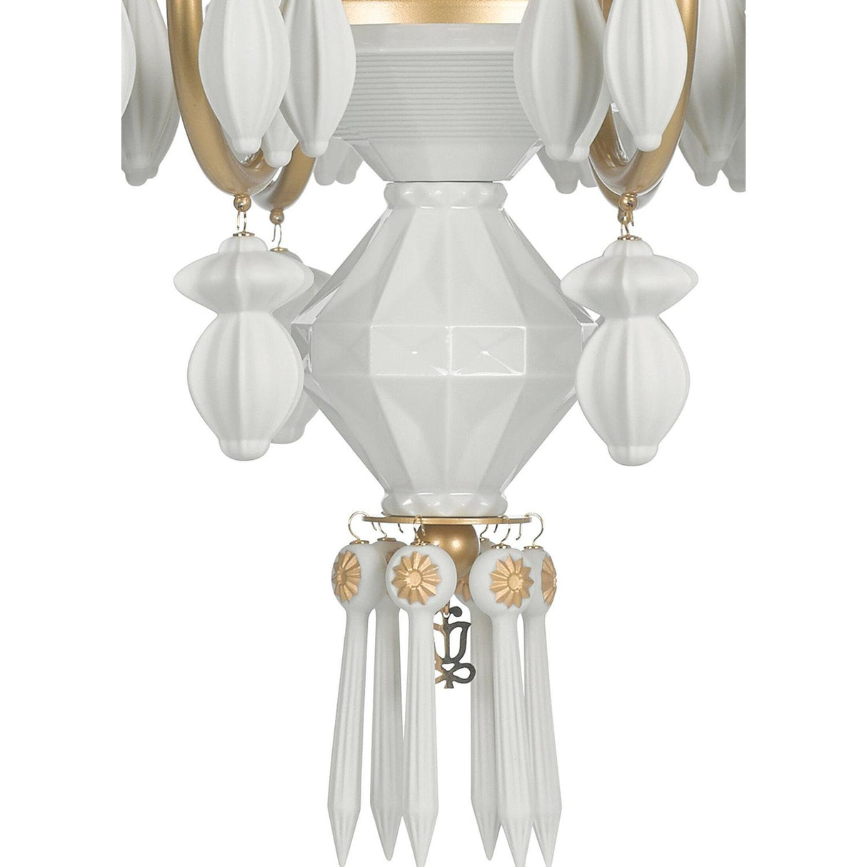 Lladró Chandelier Belle De Nuit 12 Luci Lustro Oro 100x65cm Porcellana