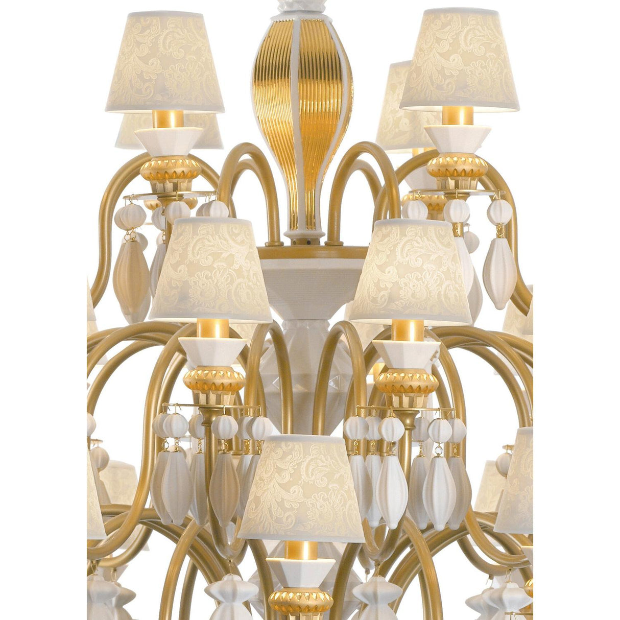 LLADRO' Chandelier Belle De Nuit 40 Luci Lustro Oro 150x100cm Porcellana
