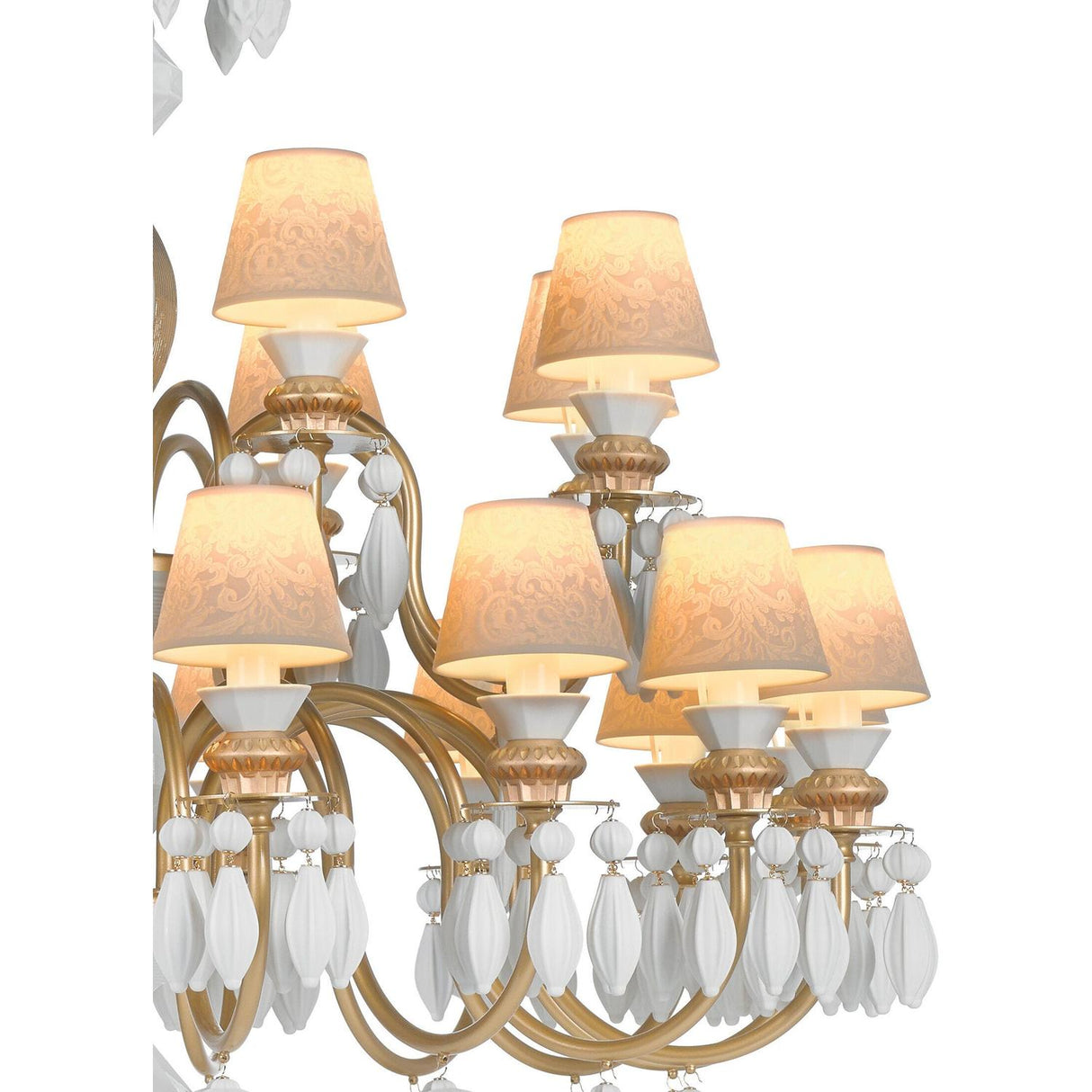 Lladró Chandelier Belle De Nuit 24 Luci Lustro Oro 125x80cm Porcellana