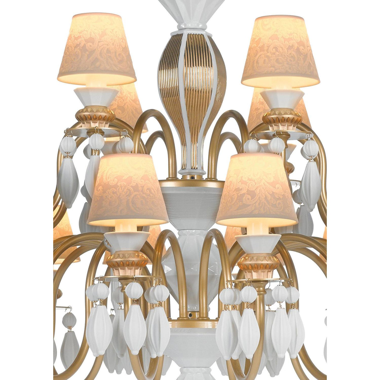 Lladró Chandelier Belle De Nuit 24 Luci Lustro Oro 125x80cm Porcellana