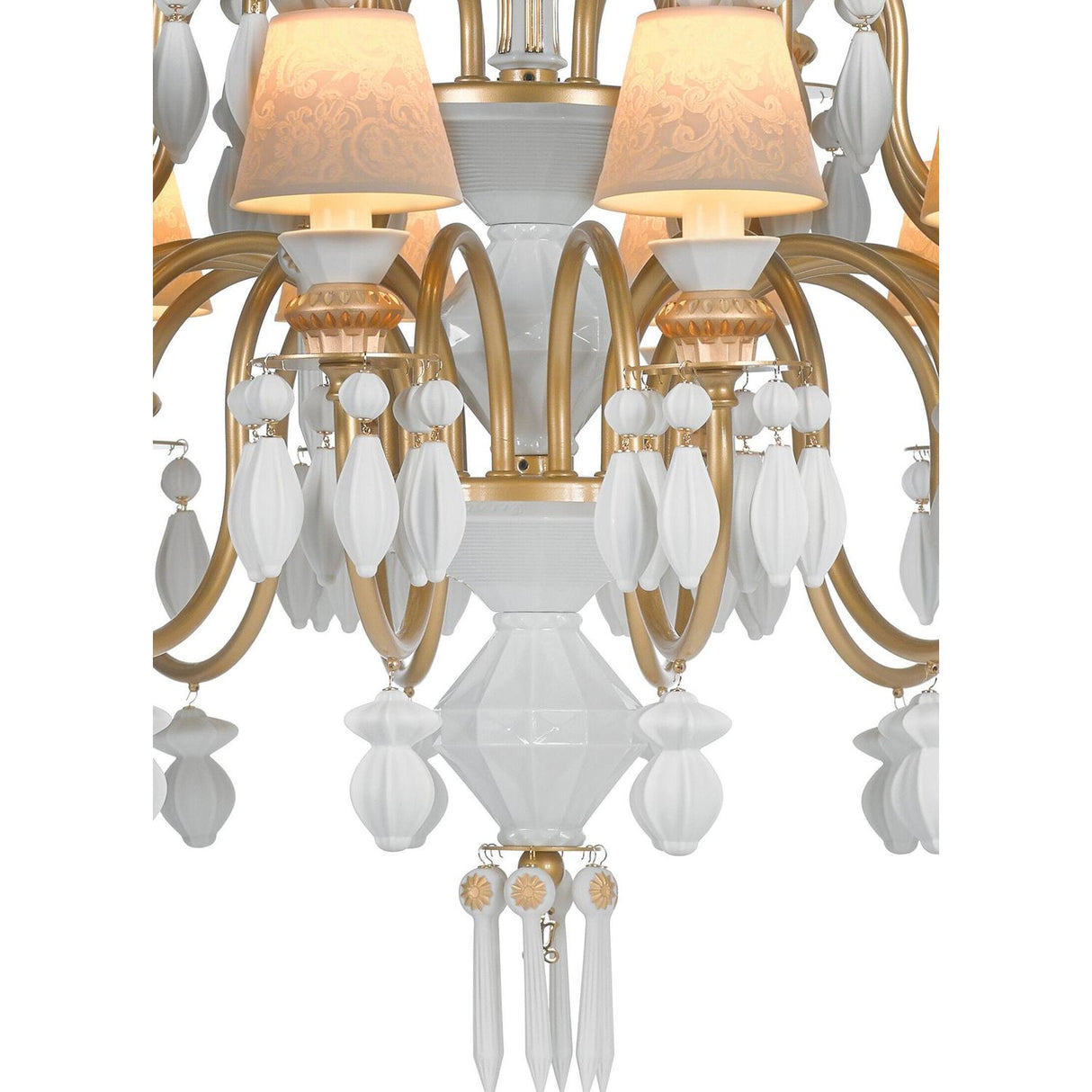 Lladró Chandelier Belle De Nuit 24 Luci Lustro Oro 125x80cm Porcellana