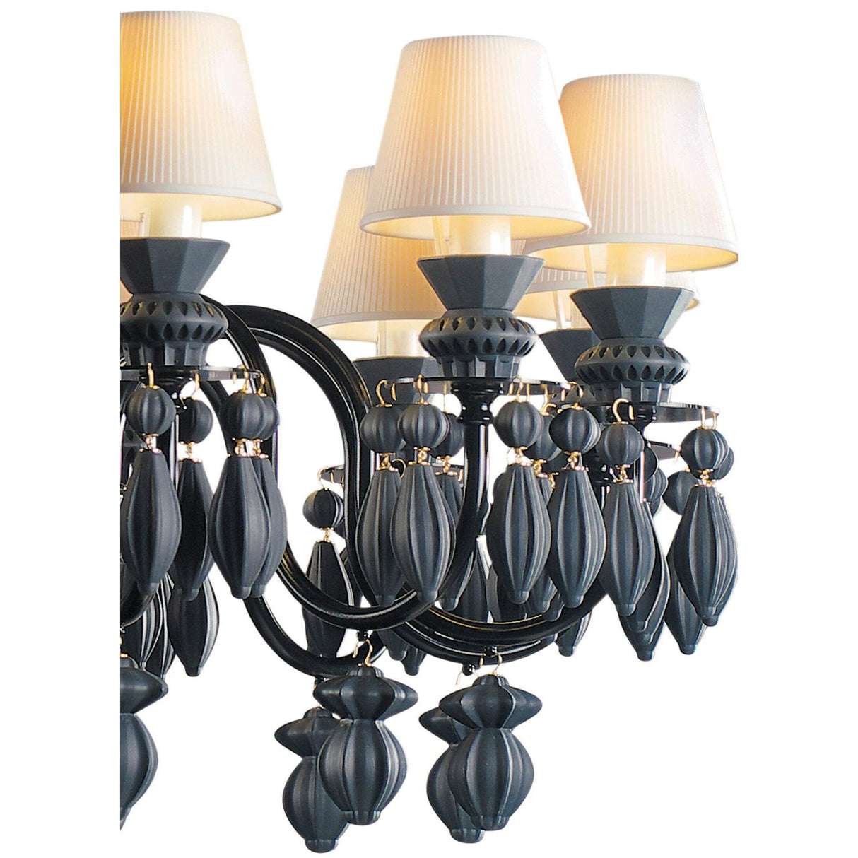 Lladró Chandelier Belle De Nuit 12 Luci Nero Assoluto 100x65cm Porcellana
