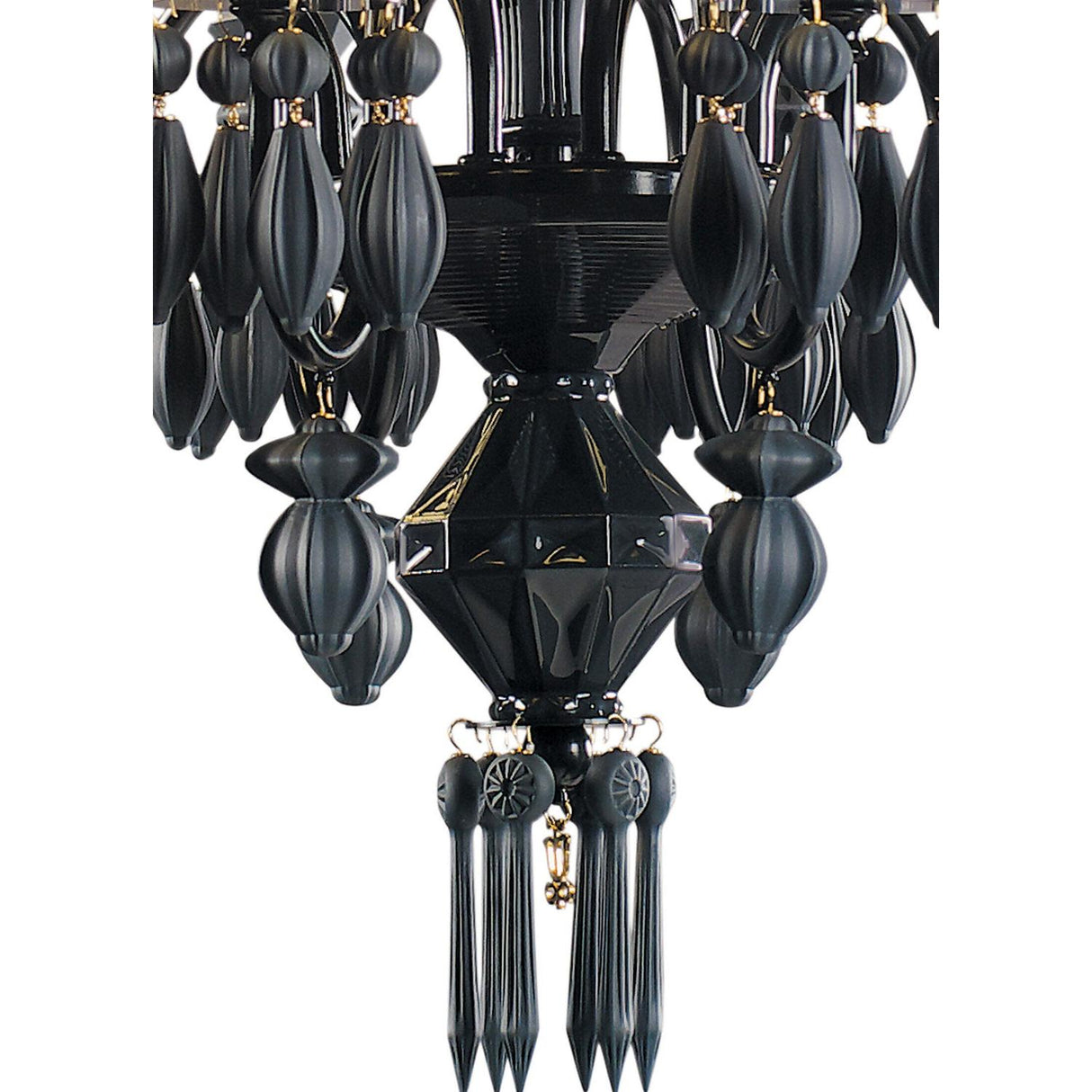 LLADRO' Chandelier Belle De Nuit 12 Luci Nero Assoluto 100x65cm Porcellana