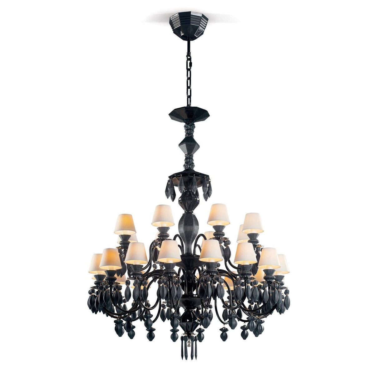 LLADRO' Chandelier Belle De Nuit 24 Luci Nero Assoluto 125x80cm Porcellana