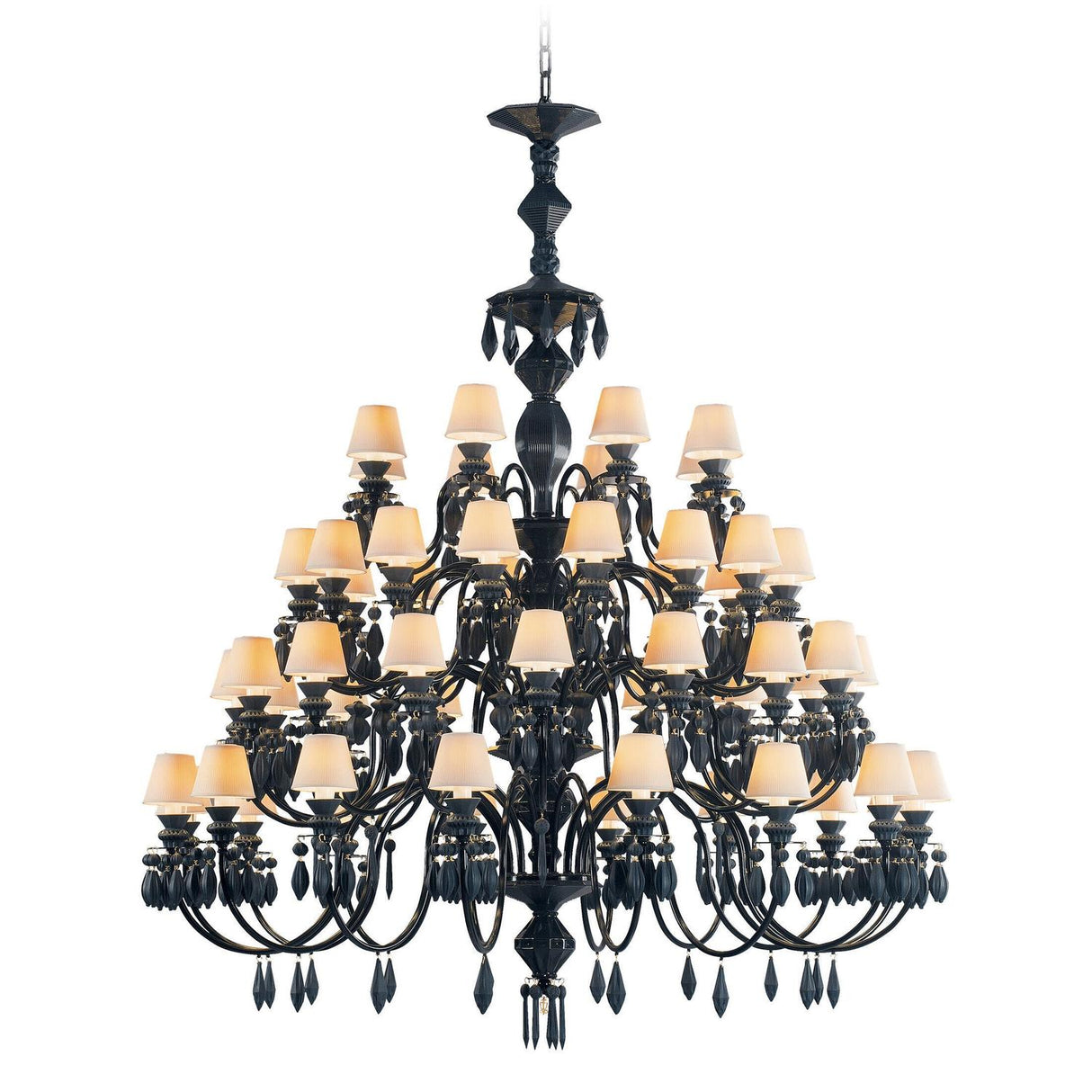 Lladró Chandelier Belle De Nuit 56 Luci Nero Assoluto 175x110cm Porcellana